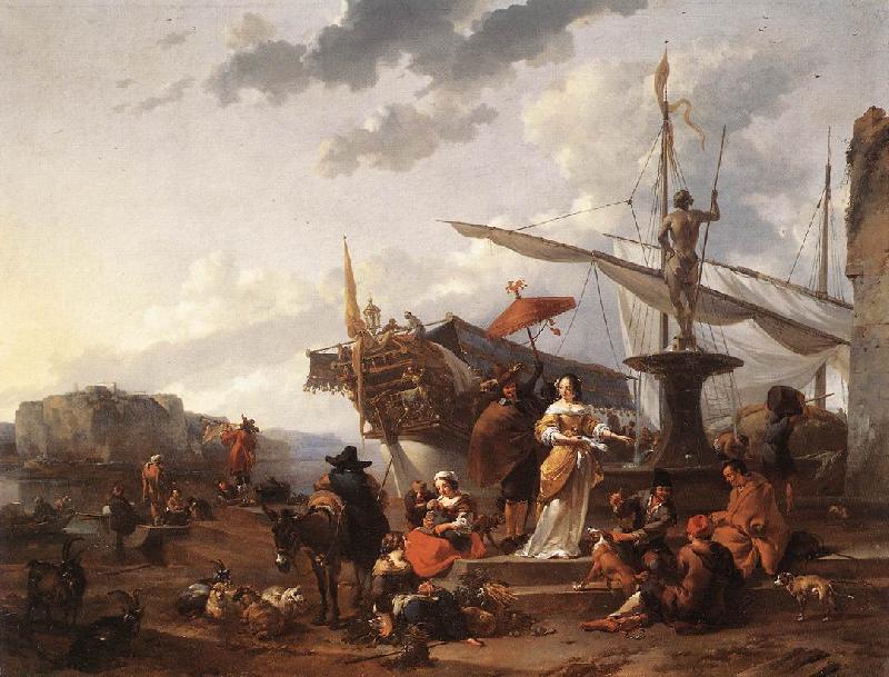 BERCHEM, Nicolaes A Southern Harbour Scene